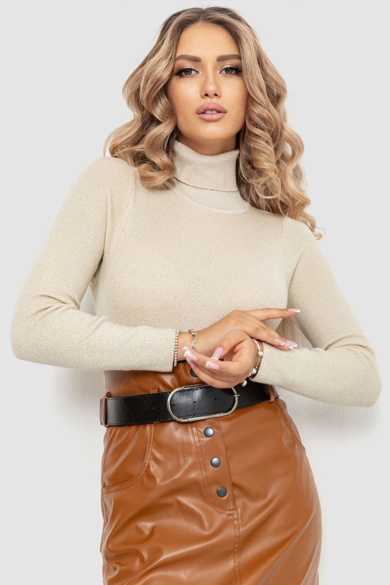 Гольф жіночий трикотажний в рубчик, колір світло-бежевий, 204R057 - зображення 1