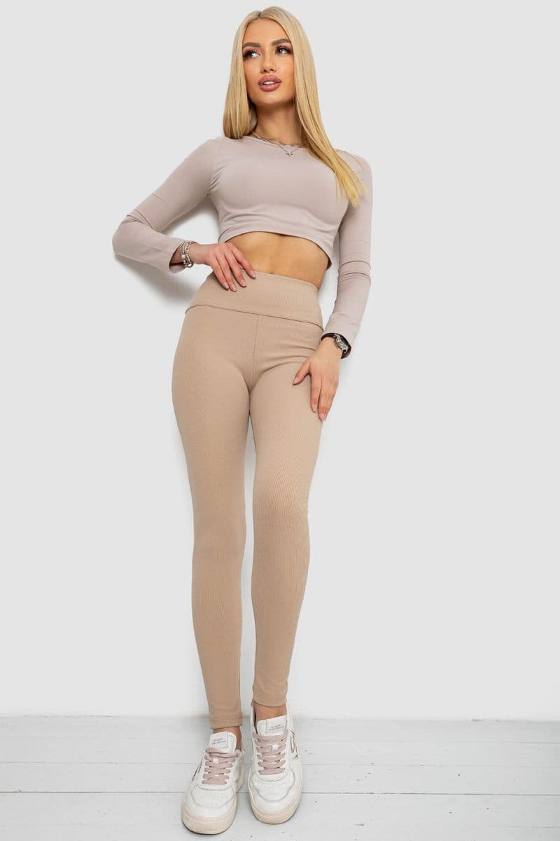 Лосини в рубчик, колір бежевий, 238R58202 - зображення 1