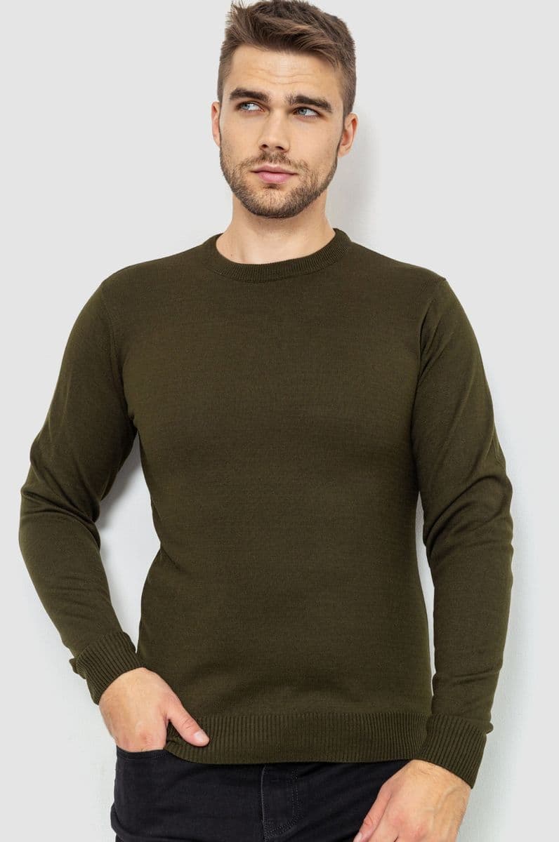 Светр чоловічий однотонний, колір хакі, 161R1770-1 - зображення 1