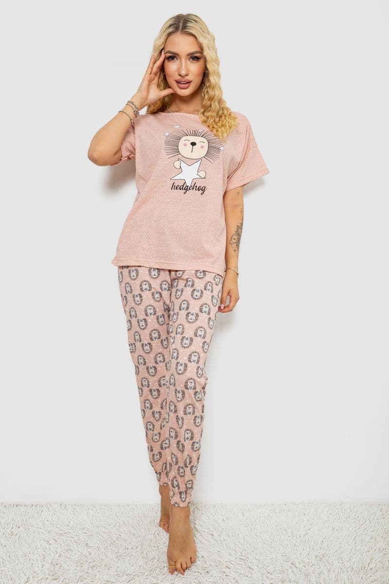 Піжама жіноча з принтом, колір пудровий, 243R15468 - зображення 1