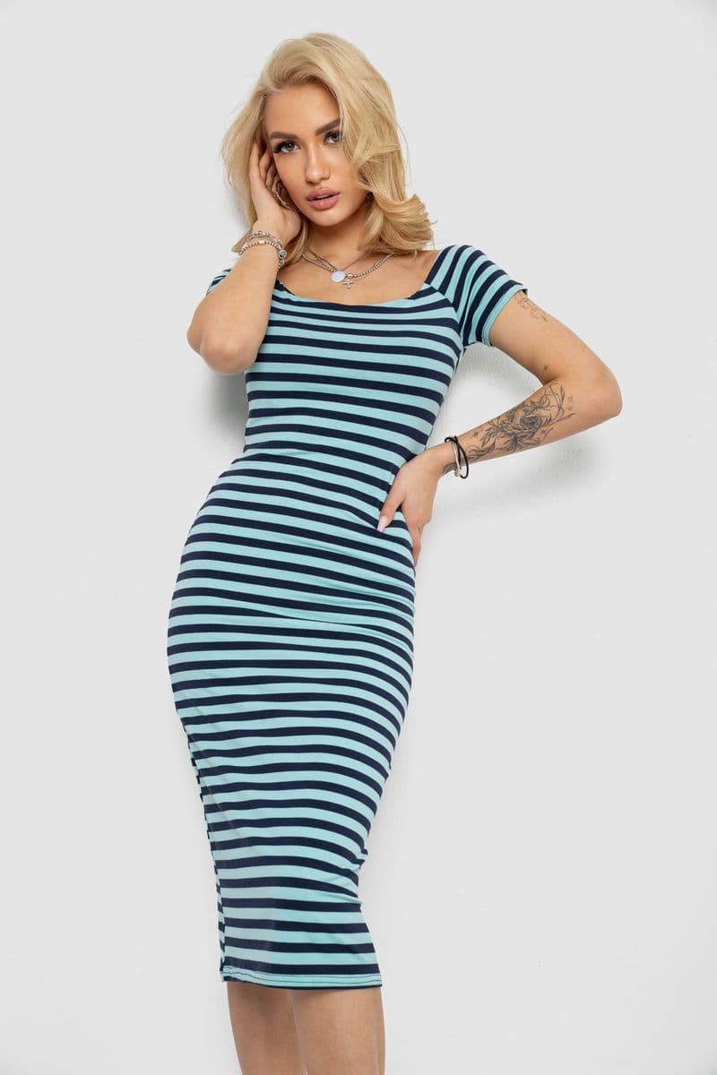 Сукня в смужку, колір м'ятно-синій, 244R536-1 - зображення 1