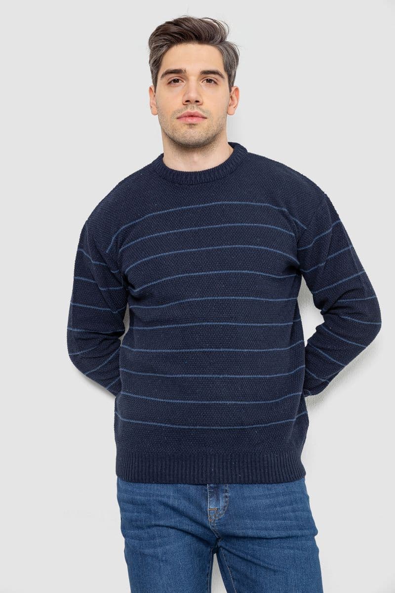 Светр чоловічий в смужку, колір темно-синій, 161R1057 - зображення 1