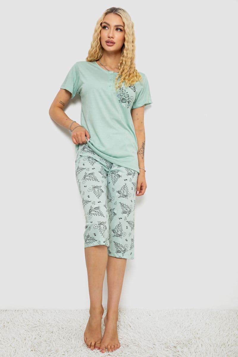 Піжама жіноча з принтом, колір м'ятний, 243R10305 - зображення 1