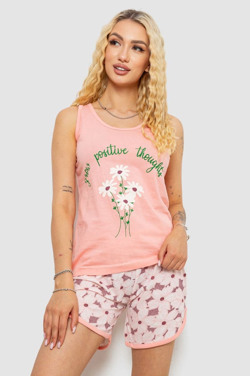 Піжама жіноча з принтом, колір персиковий, 243R2049 - зображення 1