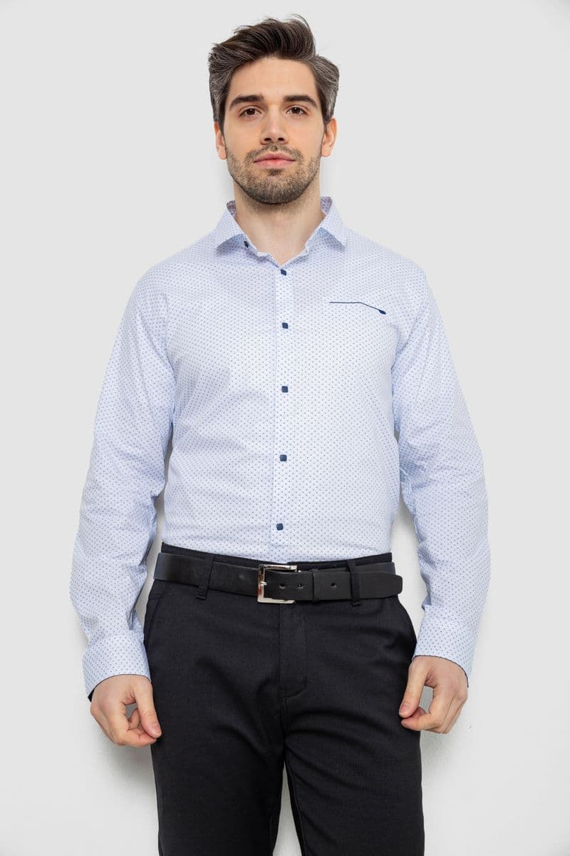 Сорочка чоловіча однотонна з принтом, колір білий, 186R2011 - зображення 1