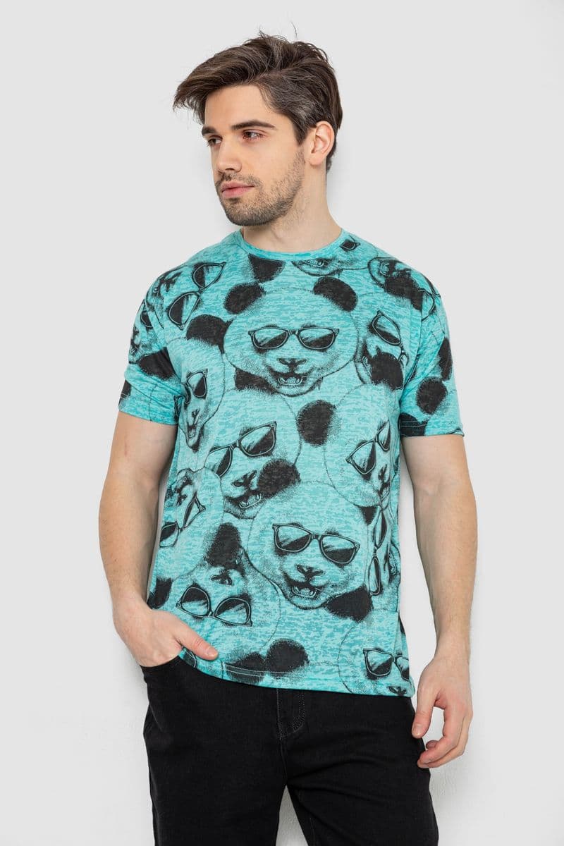 Футболка чоловіча з принтом, колір м'ятний, 244R6029 - зображення 1
