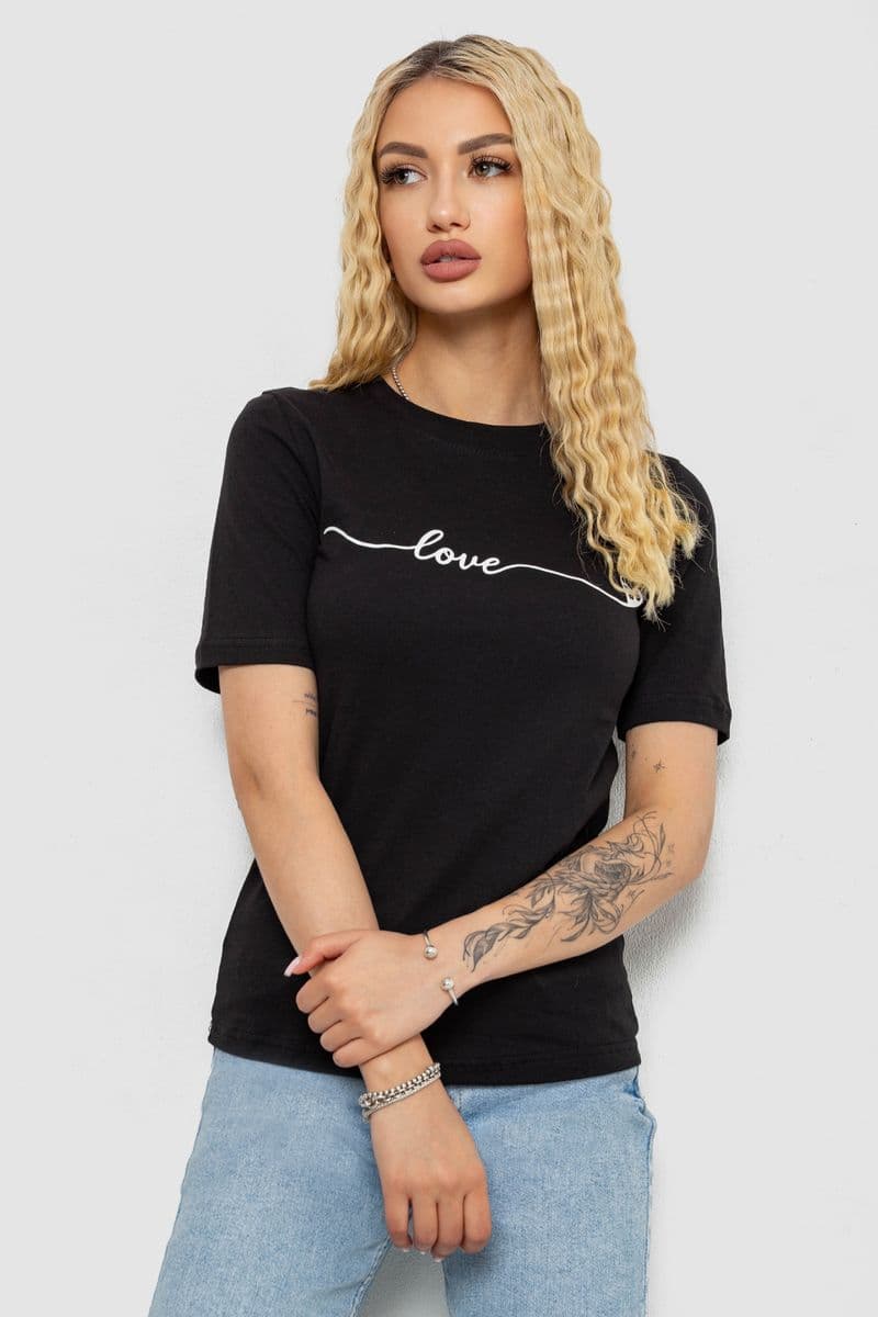 Футболка жіноча з принтом, колір чорний, 241R133 - зображення 1