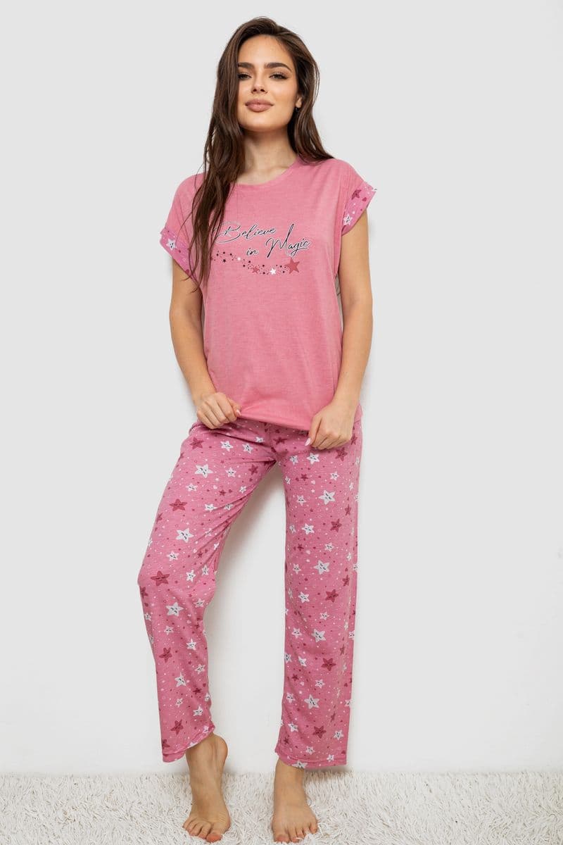 Піжама жіноча з принтом, колір пудровий, 243R2084 - зображення 1
