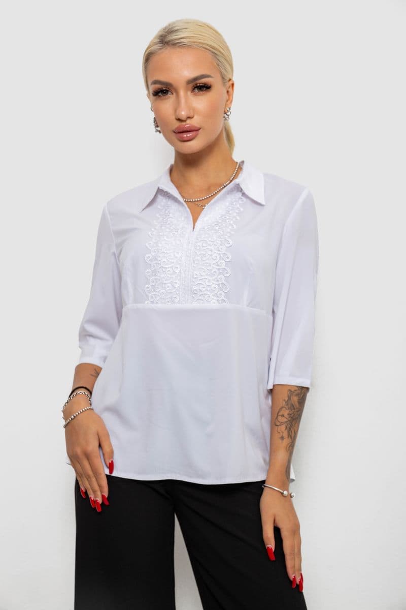 Блуза однотонна, колір білий, 230R70-1 - зображення 1