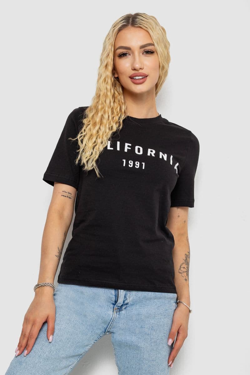 Футболка жіноча з принтом 241R130, колір чорний, 241R131 - зображення 1