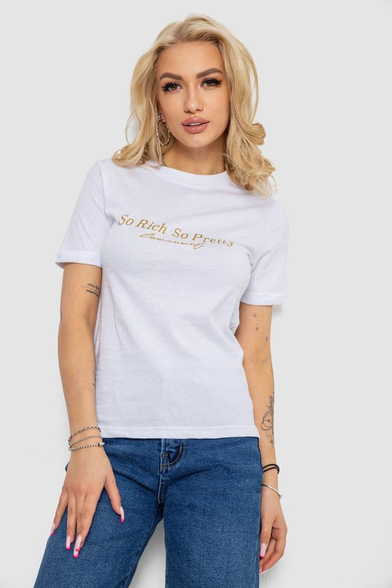 Футболка жіноча з принтом, колір білий, 238R57399 - зображення 1