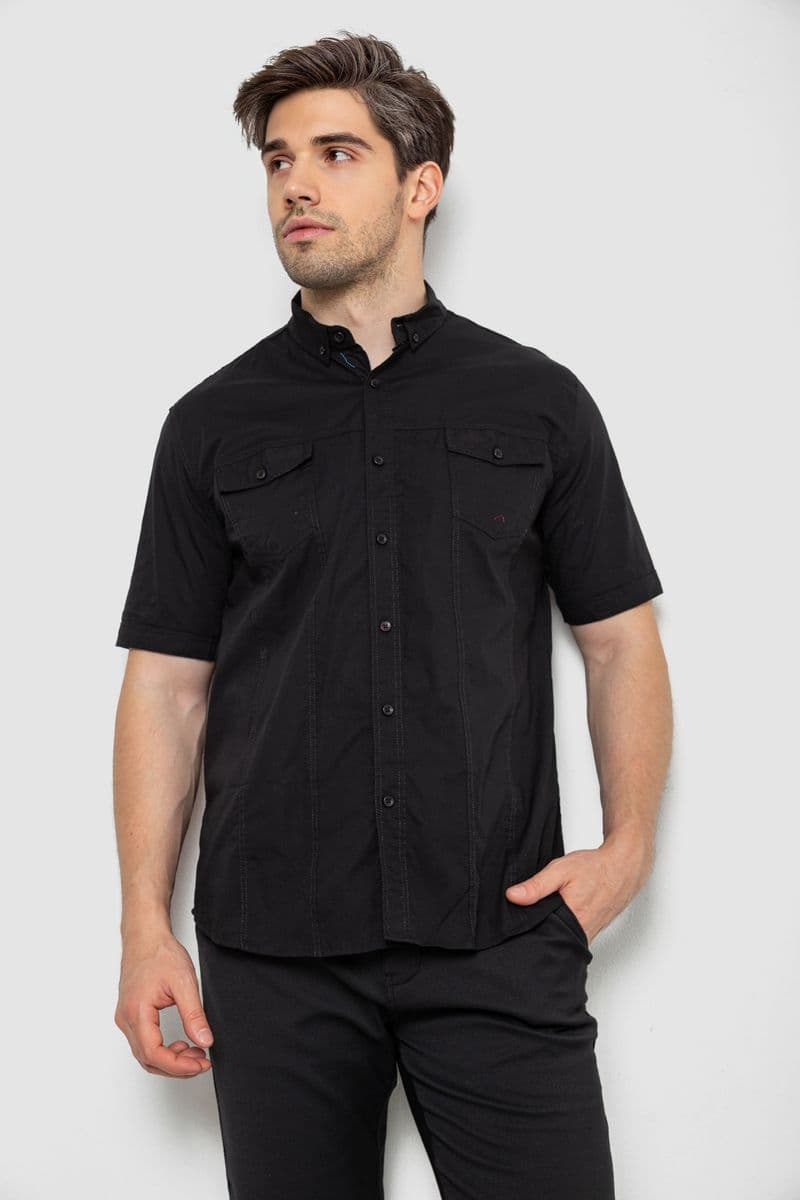 Сорочка чоловіча однотонна, колір чорний, 214R6917-2 - зображення 1