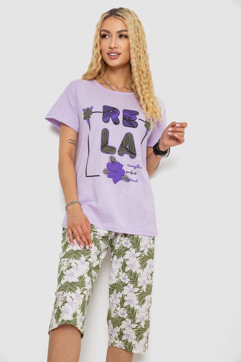 Піжама жіноча з принтом, колір бузковий, 243R3755 - зображення 1