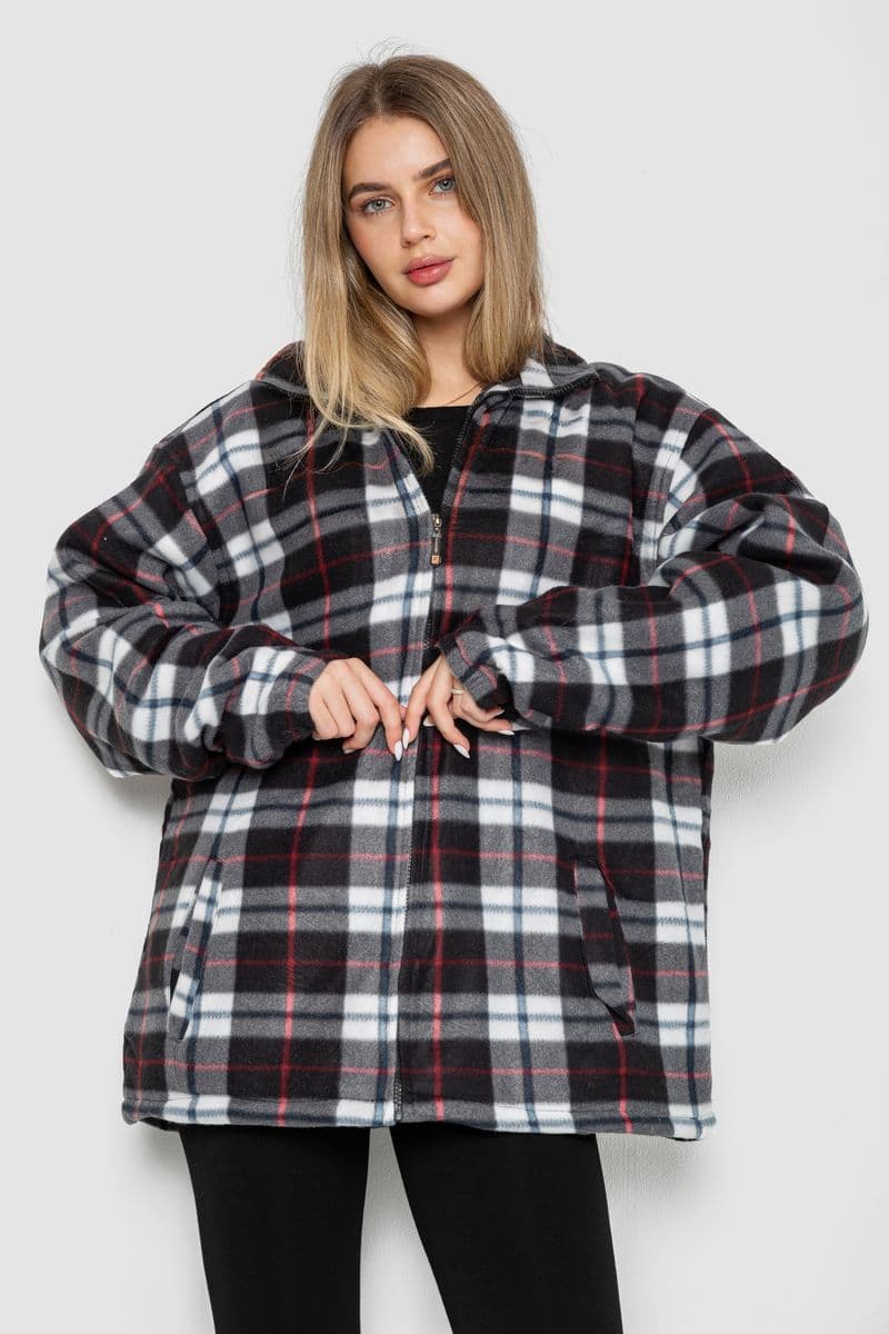 Кофта-сорочка на блискавці утеплена, колір чорно-червоний, 244R2210 - зображення 1