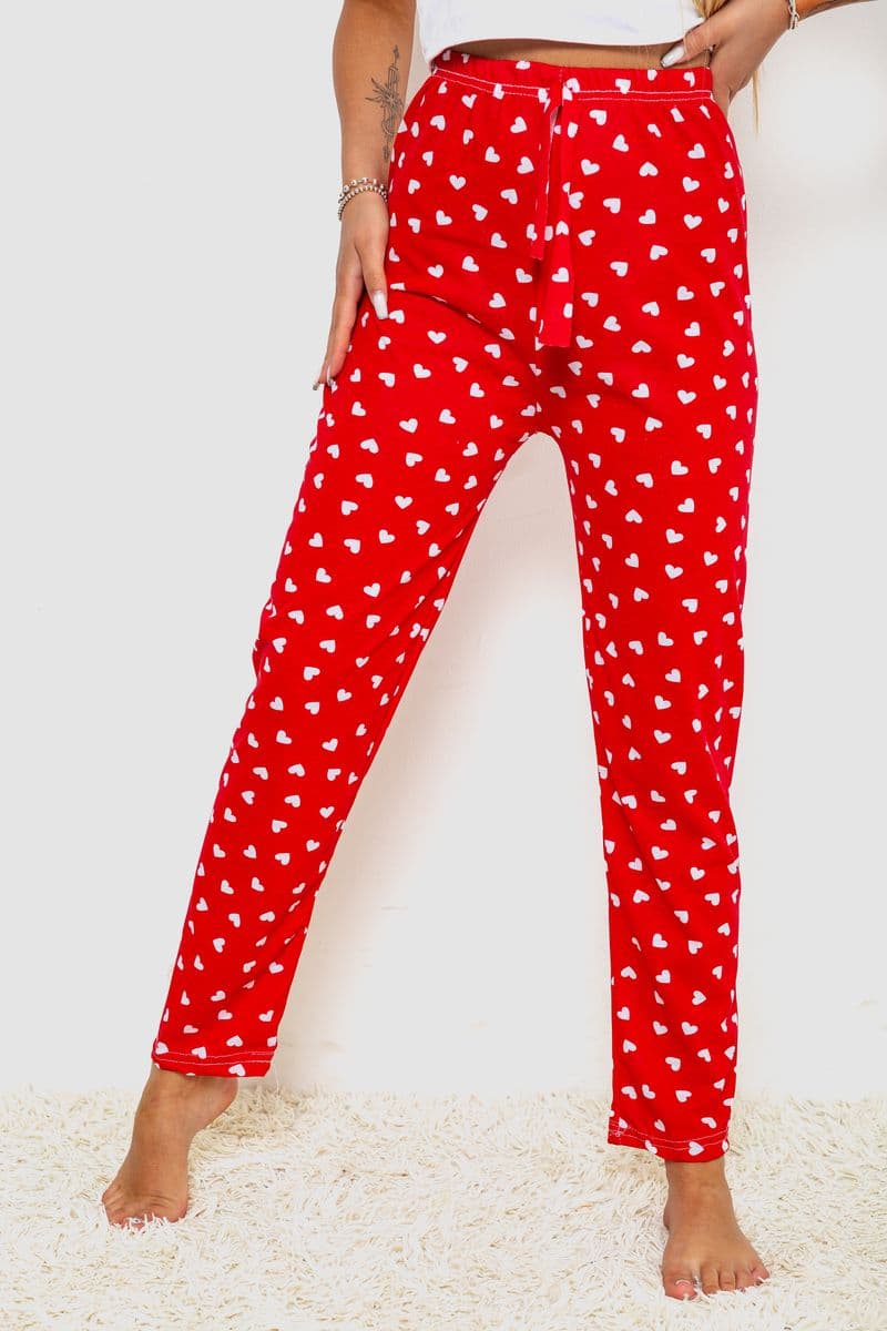 Штани жіночі домашні, колір червоний, 238R57854-1 - зображення 1
