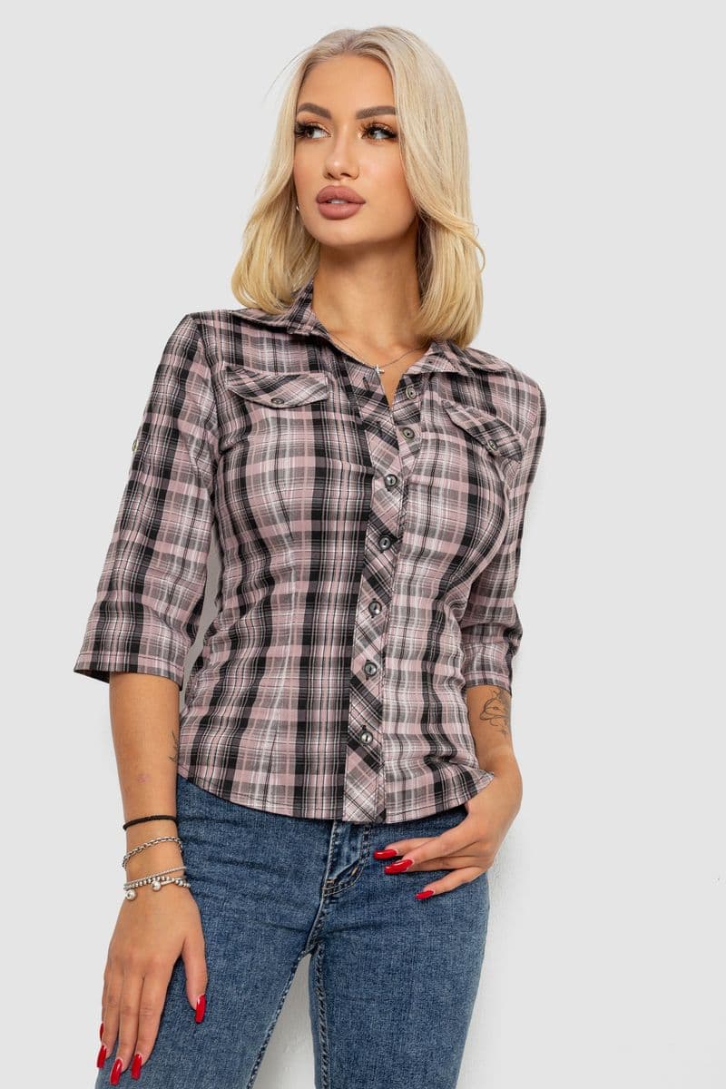 Сорочка жіноча в клітку, колір темно-пудровий, 230R063 - зображення 1