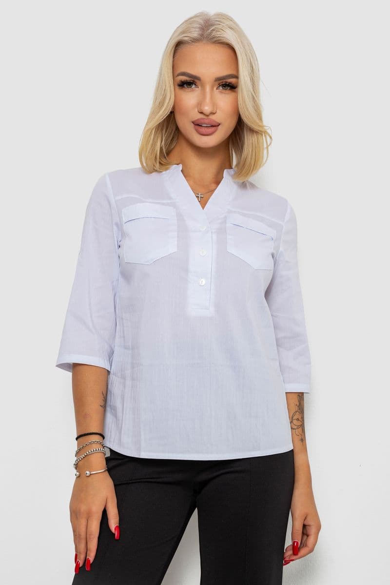 Блуза однотонна, колір білий, 230RP-96-1 - зображення 1