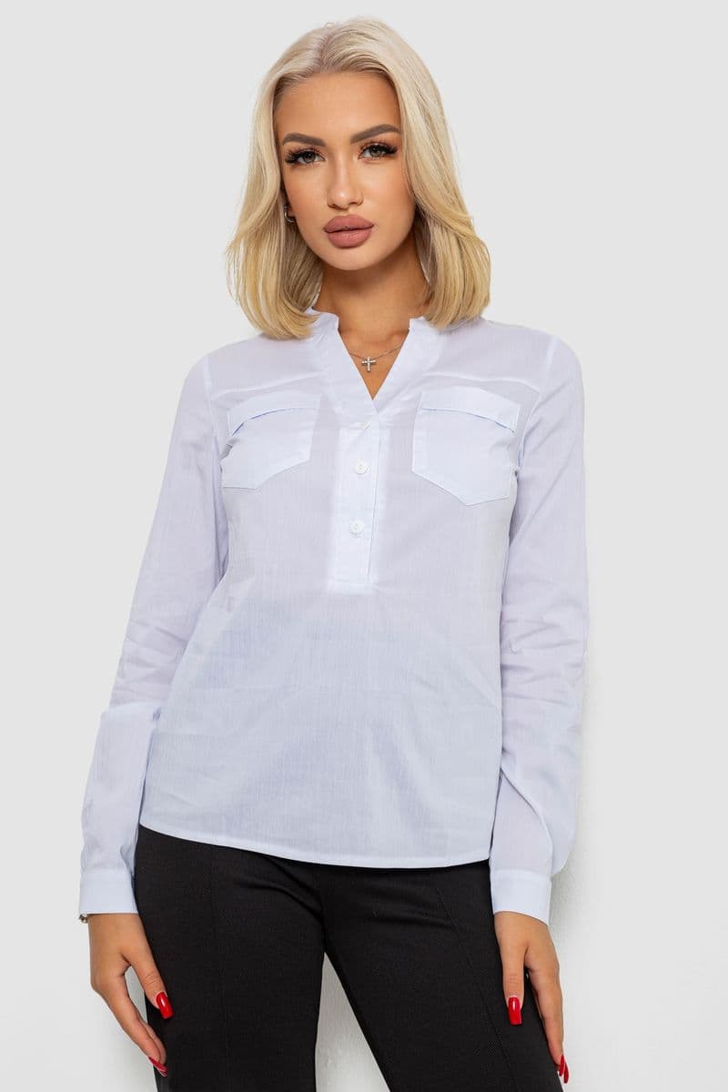 Блуза однотонна, колір білий, 230RP-96 - зображення 1