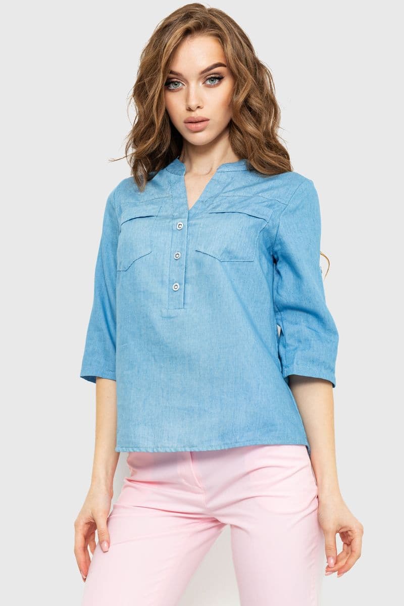 Блуза однотонна, колір джинс, 230R96 - зображення 1