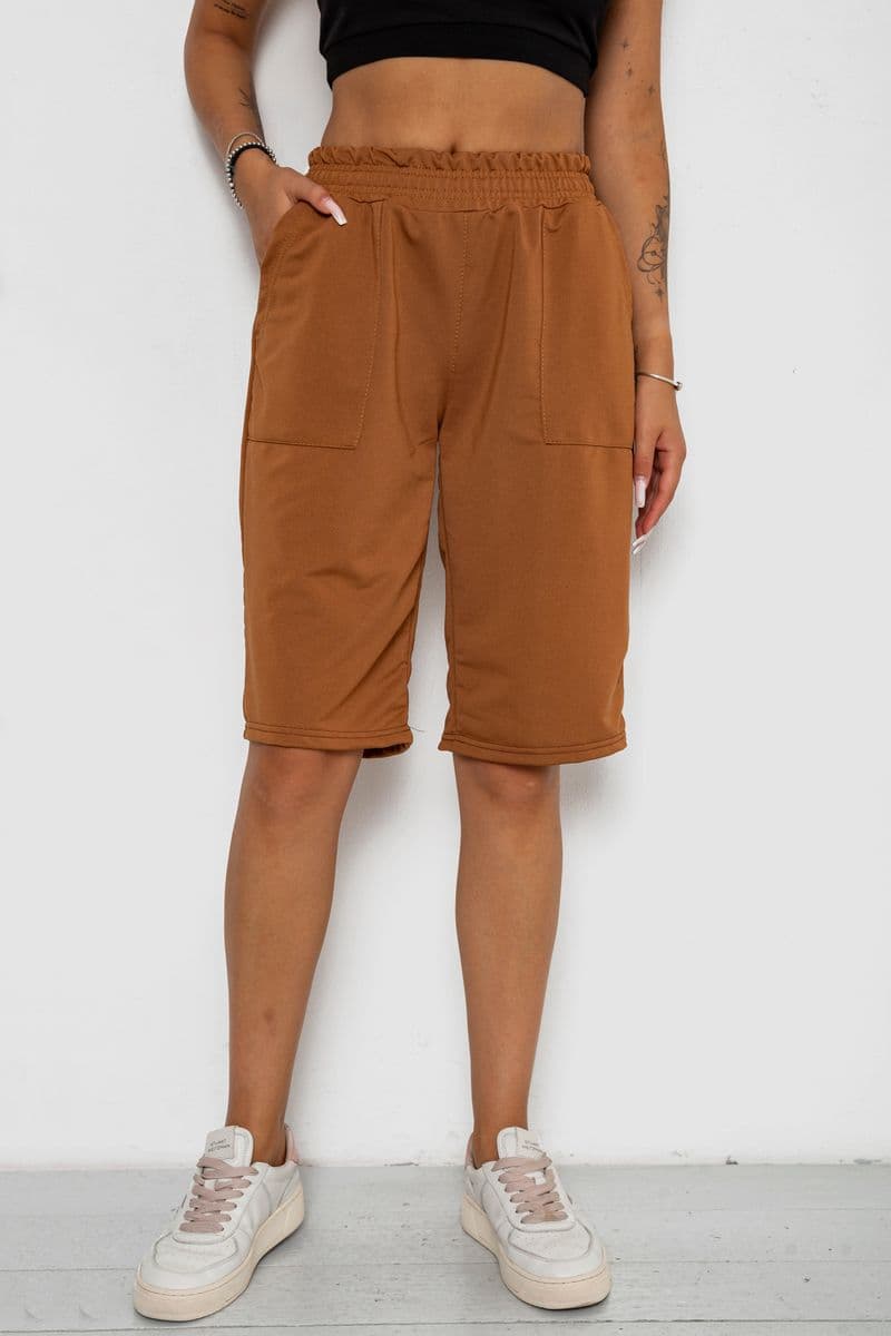 Шорти жіночі однотонні, колір коричневий, 238R119 - зображення 1