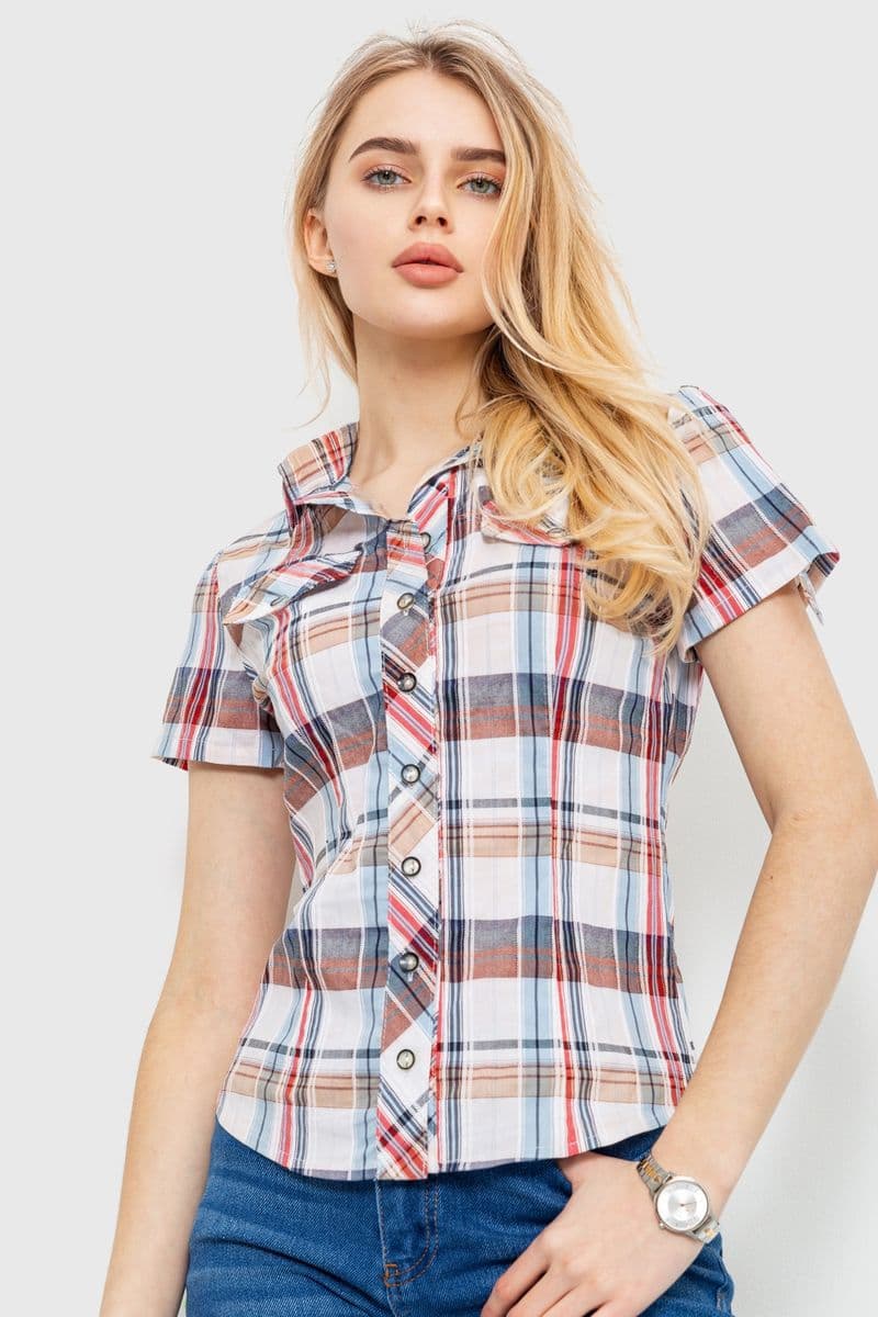 Сорочка жіноча в клітку, колір молочно-коричневий, 230R061-11 - зображення 1
