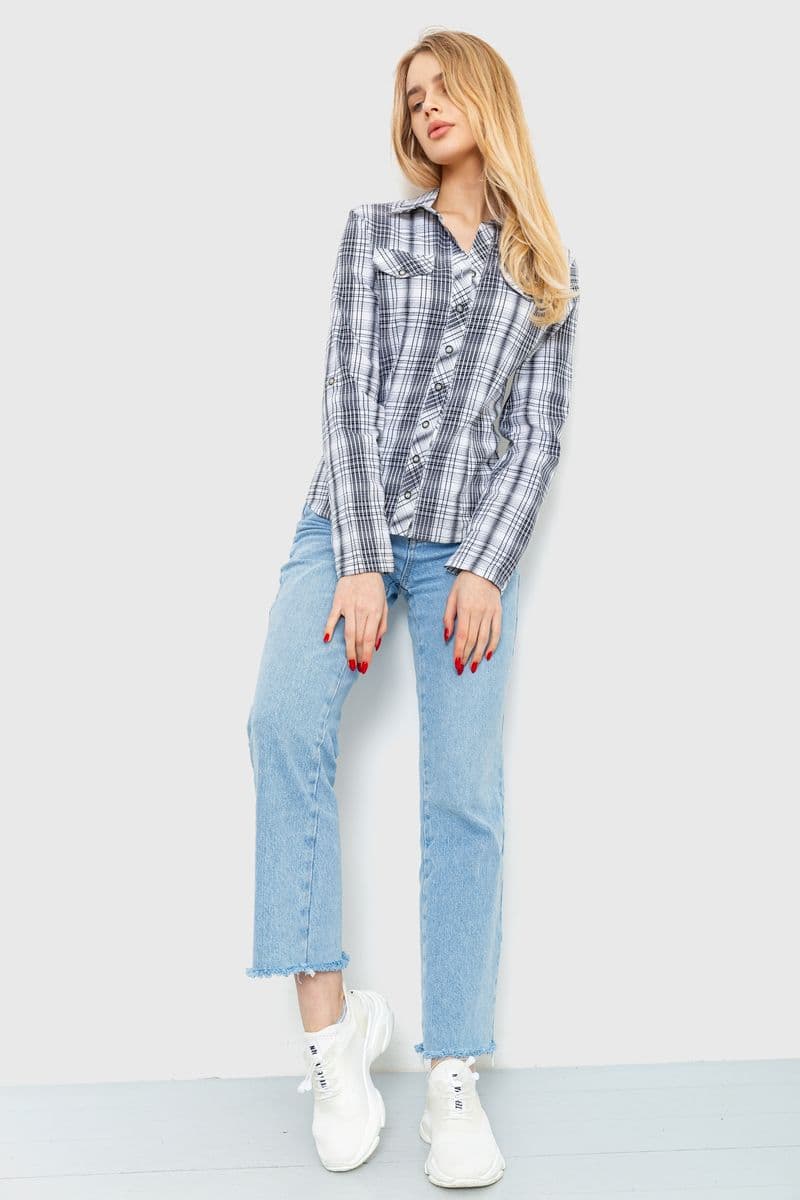 Сорочка жіноча повсякденна, колір сіро-білий, 230R064 - зображення 1