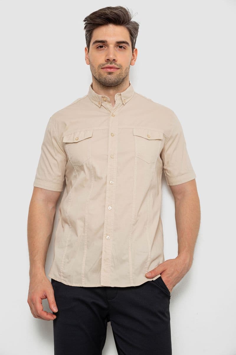 Сорочка чоловіча однотонна, колір бежевий, 214R6917-2 - зображення 1
