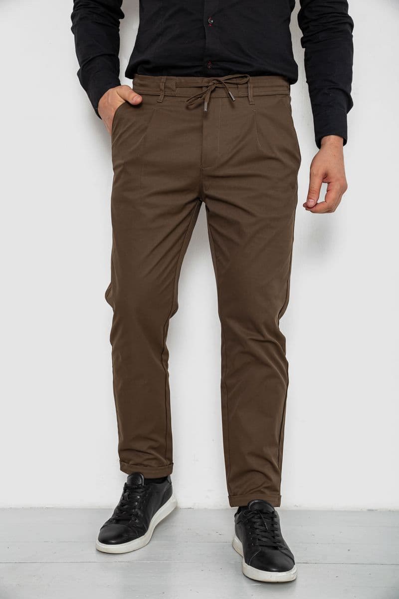 Штани чоловічі класичні однотонні, колір коричневий, 157RU02-016 - зображення 1