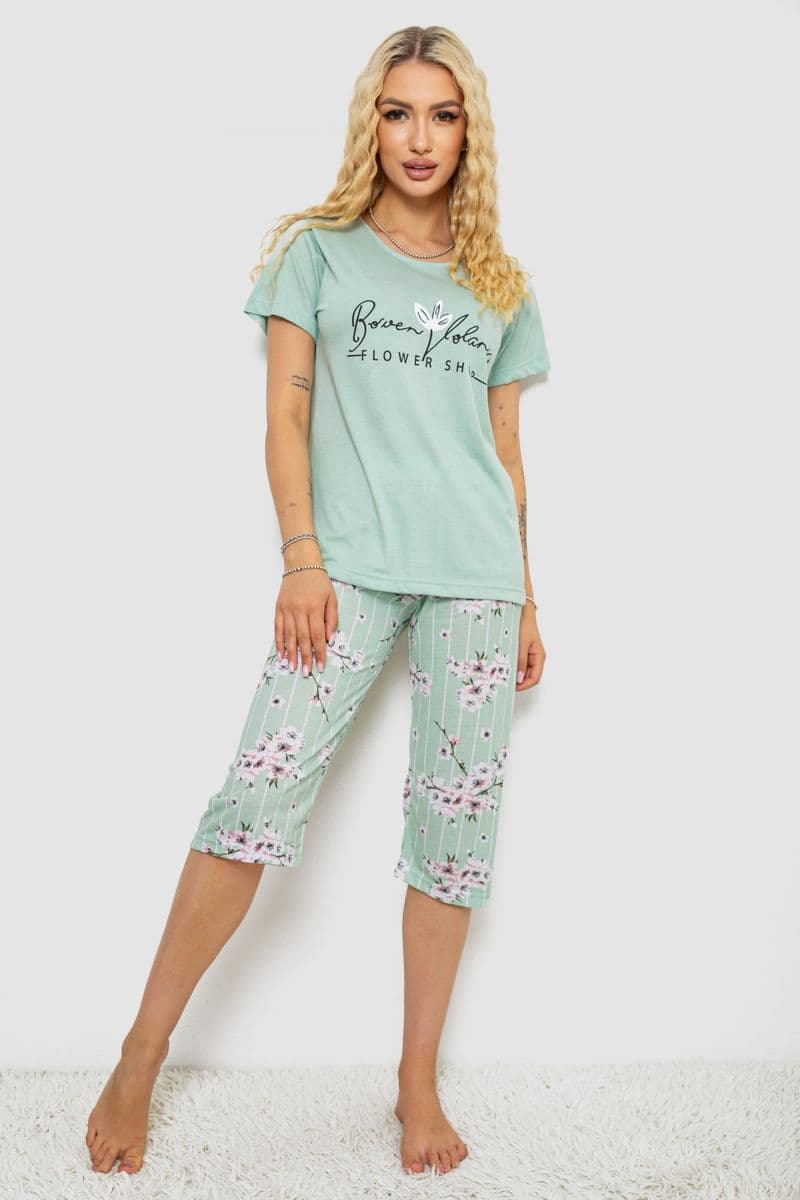 Піжама жіноча з принтом, колір м'ятний, 243R10279 - зображення 1