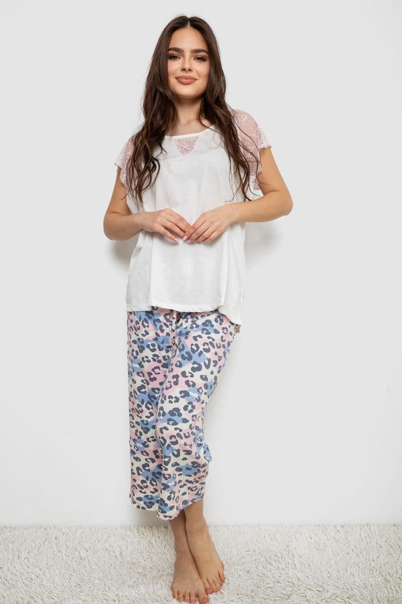 Жіноча піжама з принтом, колір білий, 243R1602-007 - зображення 1