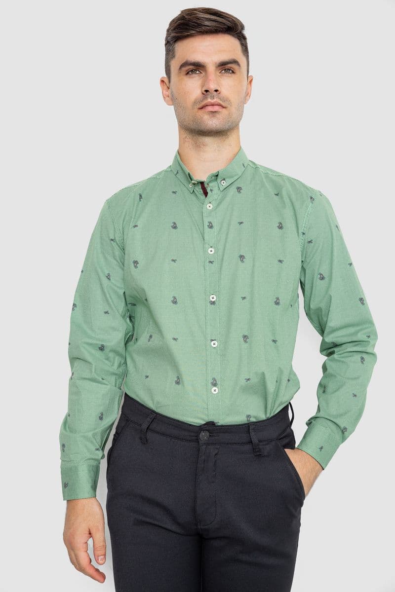 Сорочка чоловіча котонова повсякденна, колір зелений, 247R414 - зображення 1