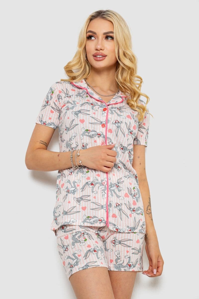 Піжама жіноча з принтом, колір рожевий, 243R70349 - зображення 1