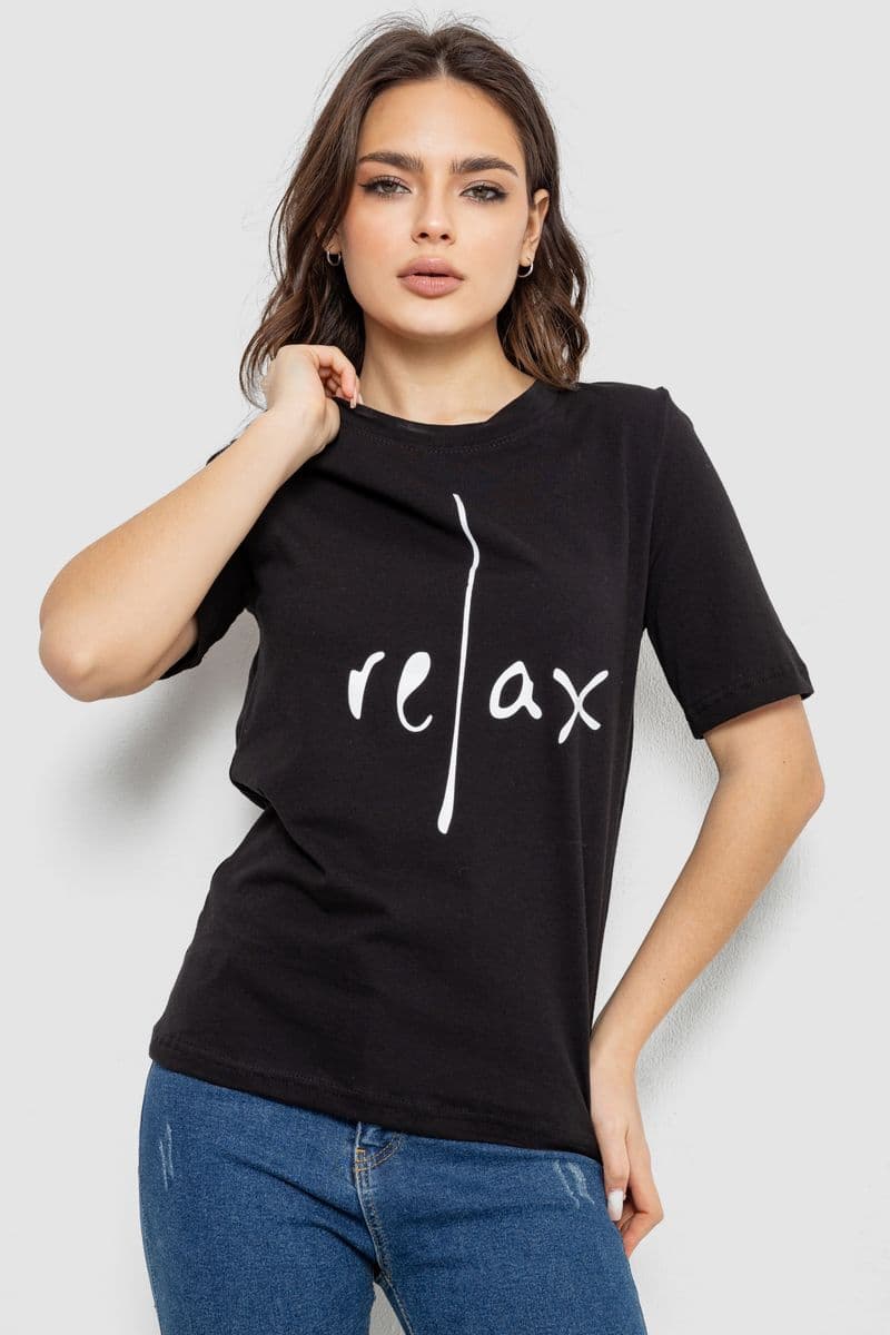 Футболка жіноча з принтом, колір чорний, 241R1836 - зображення 1