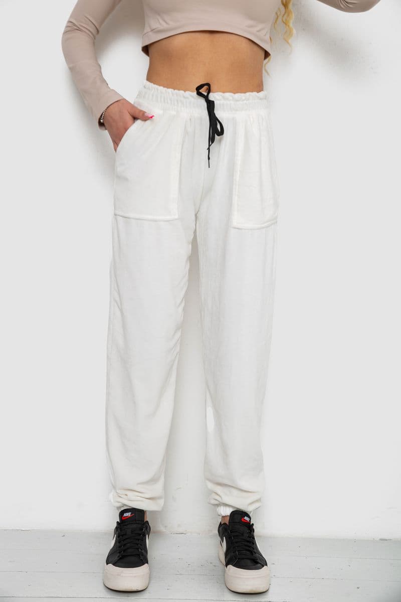 Штани жіночі велюрові, колір молочний, 238R58168 - зображення 1