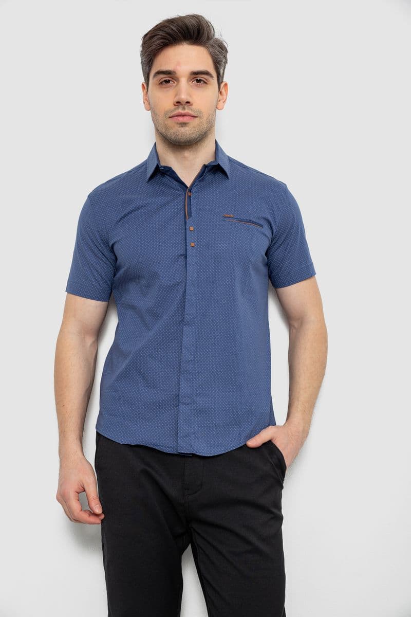 Чоловіча сорочка з принтом, колір синій, 186R7022-1 - зображення 1