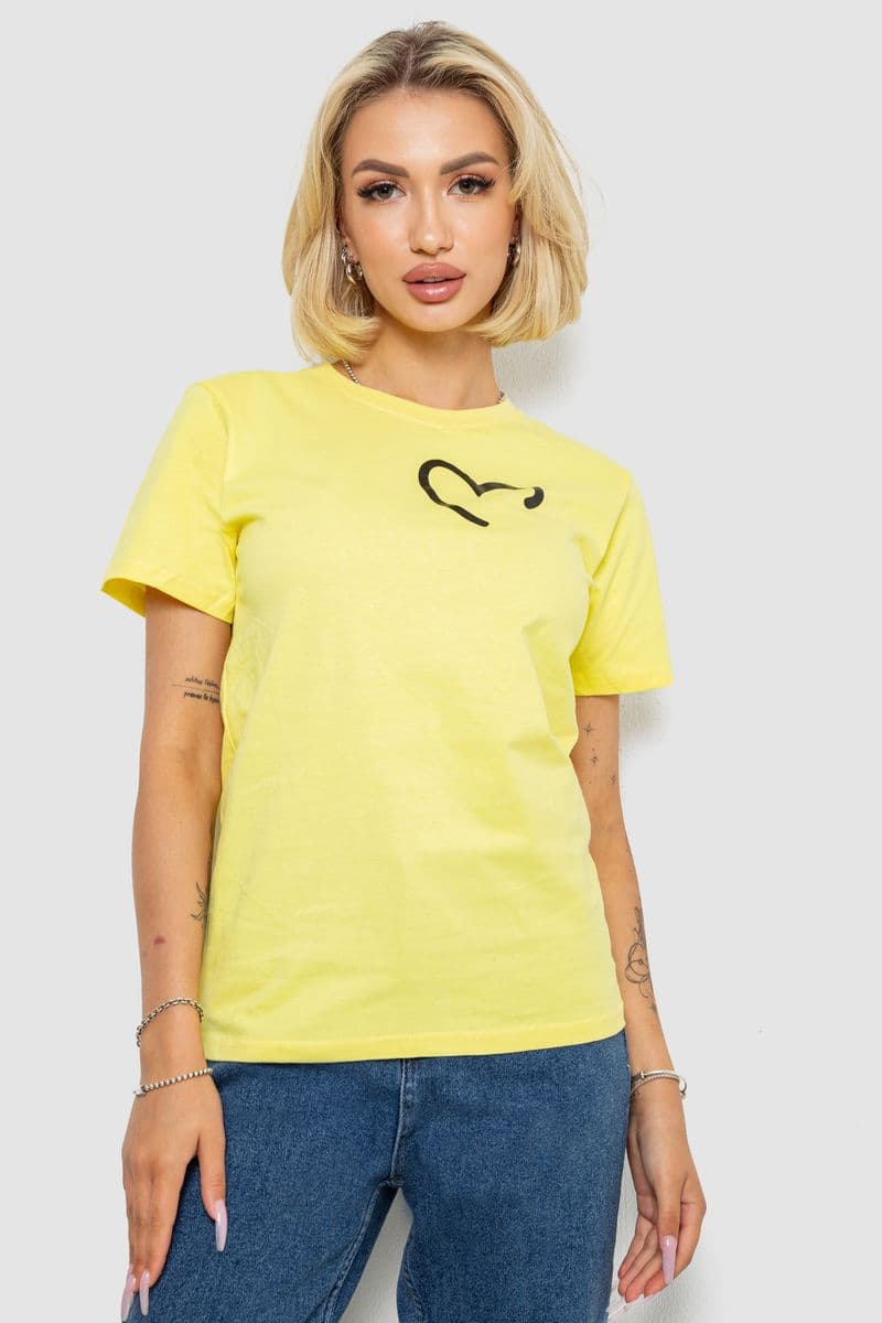 Футболка жіноча з принтом, колір жовтий, 238R57384-1 - зображення 1
