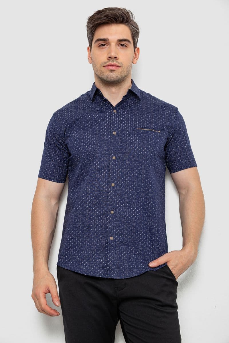 Сорочка чоловіча з принтом, колір темно-синій, 214R7332 - зображення 1