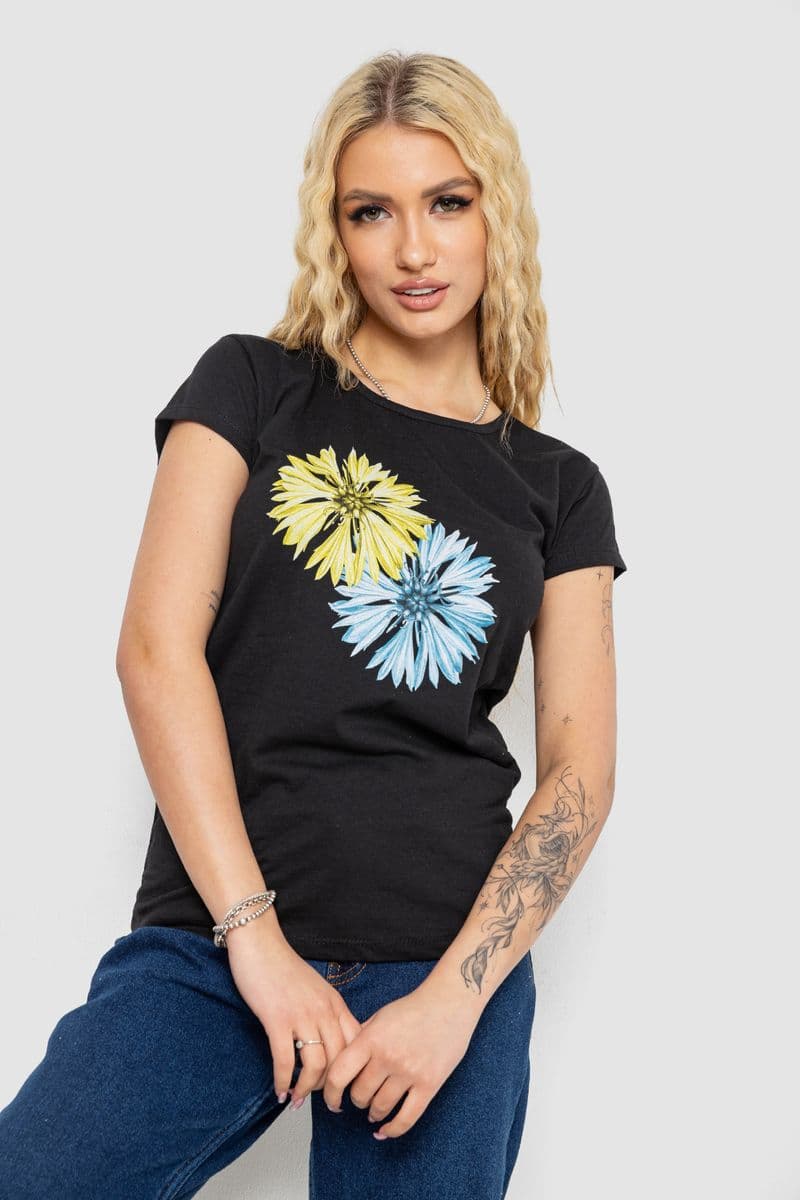 Футболка жіноча з принтом, колір чорний, 244R2215 - зображення 1