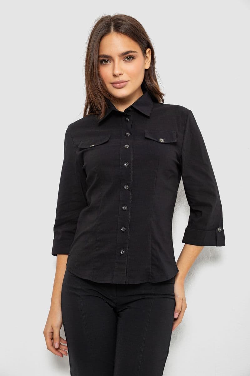 Сорочка жіноча однотонна, колір чорний, 230R068-3 - зображення 1