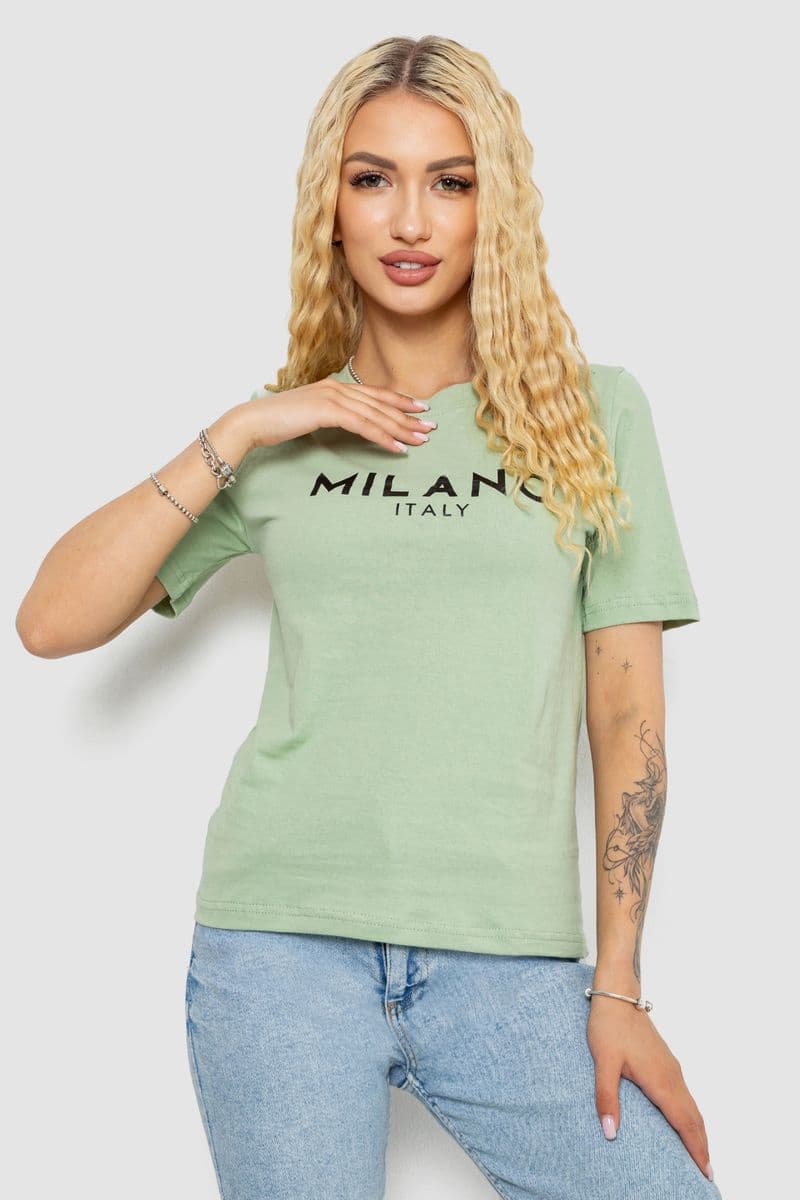 Футболка жіноча з принтом, колір оливковий, 241R134 - зображення 1