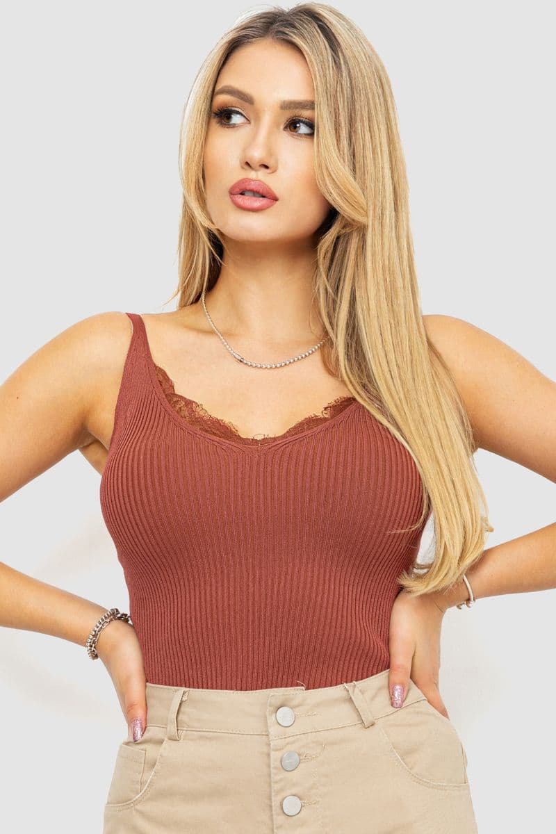 Майка жіноча в рубчик, колір коричневий, 204R020-1 - зображення 1