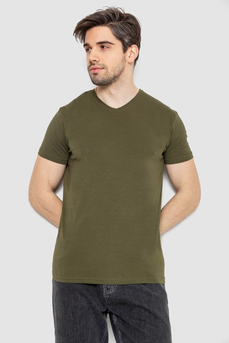Футболка чоловіча однотонна базова, колір хакі, 244R2409 - зображення 1