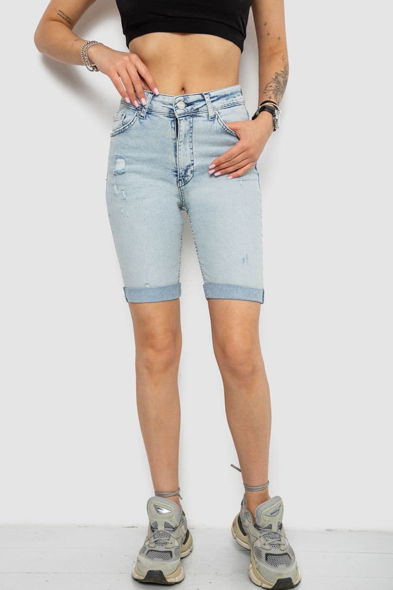 Шорти джинсові жіночі, колір блакитний, 182R1699 - зображення 1
