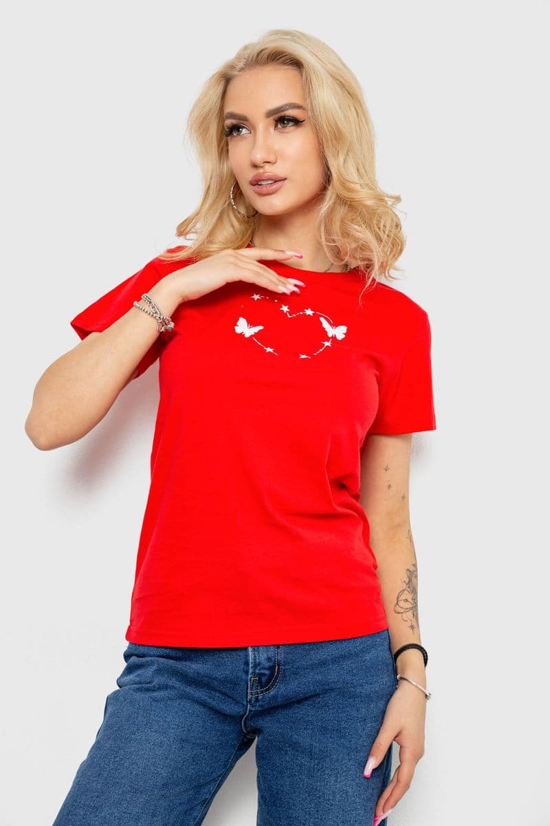 Футболка жіноча з принтом, колір червоний, 238R559 - зображення 1