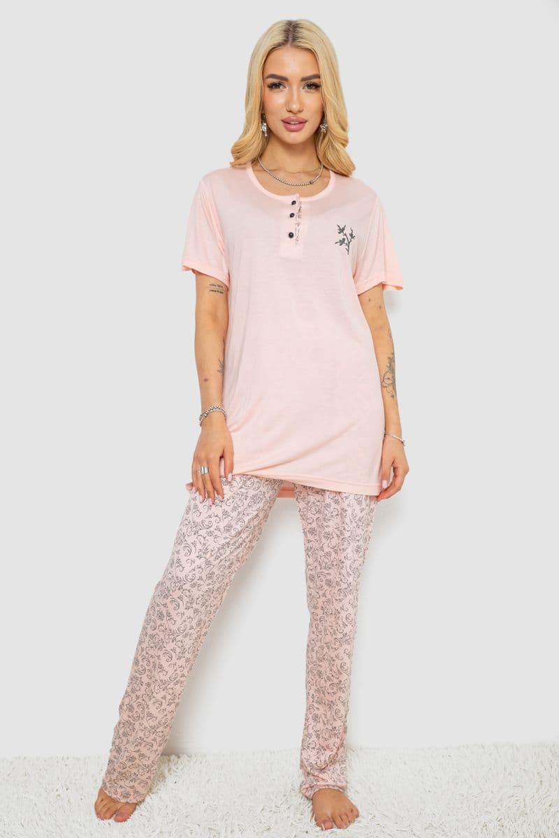 Піжама жіноча з принтом, колір персиковий, 243R7001 - зображення 1