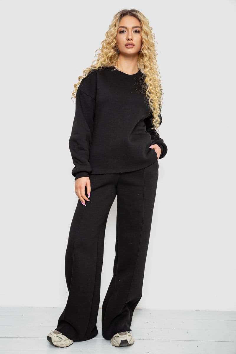 Спортивний костюм жіночий на флісі, колір чорний, 102R7733 - зображення 1