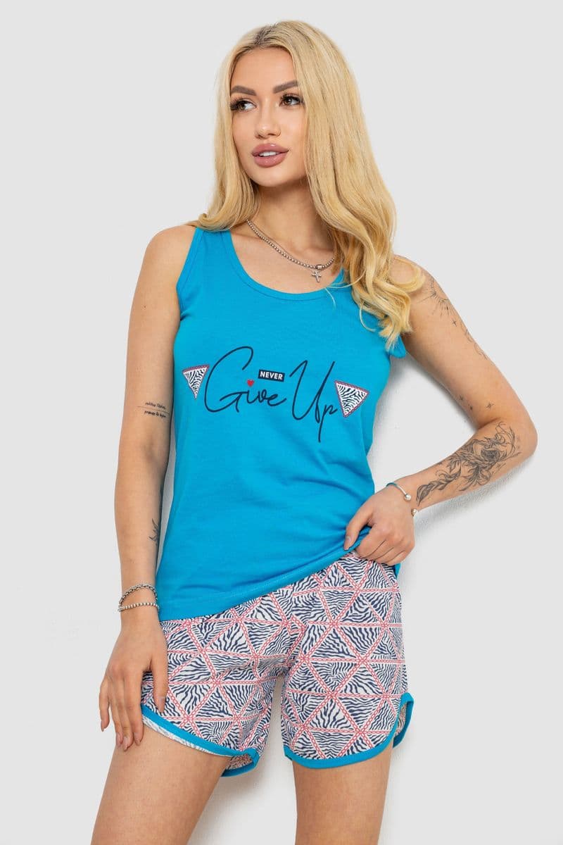 Піжама жіноча з принтом, колір блакитний, 243R2061 - зображення 1