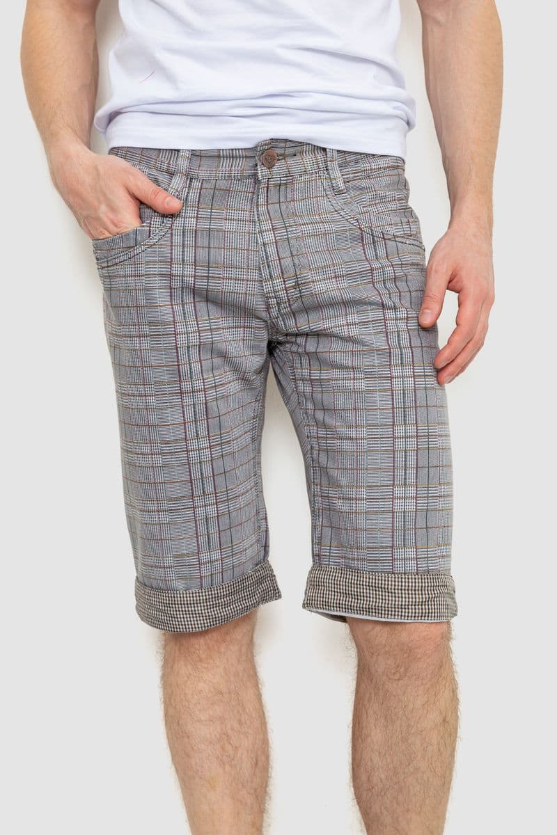 Шорти чоловічі в клітинку, колір сіро-бежевий, 244R31-222 - зображення 1