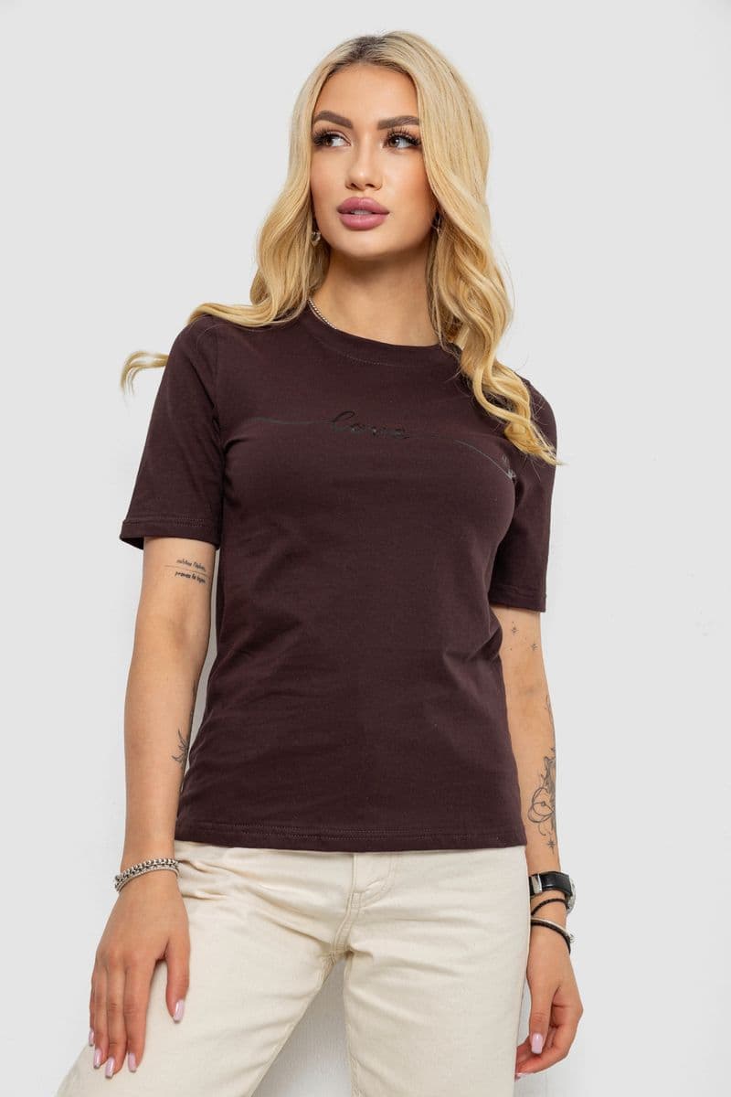 Футболка жіноча з принтом, колір шоколадний, 241R133 - зображення 1