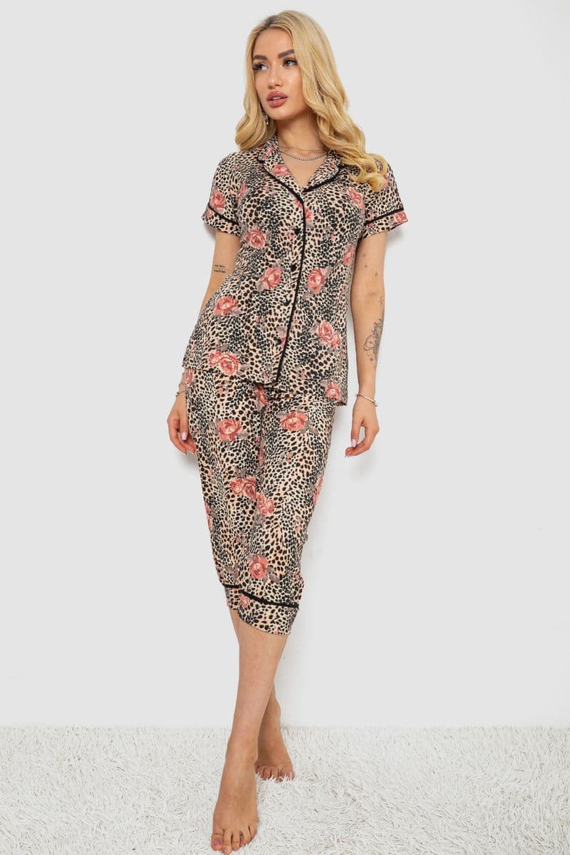 Піжама жіноча з принтом, колір бежевий, 243R19012 - зображення 1